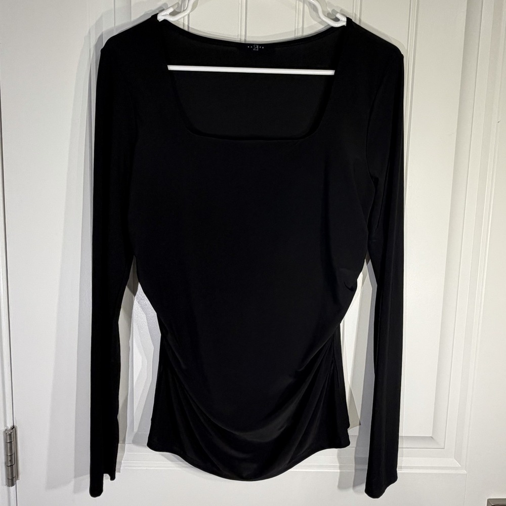 21 Saints Black Ruched Square Neck Long Sleeve Stretch Going Out Top Women's‎ S